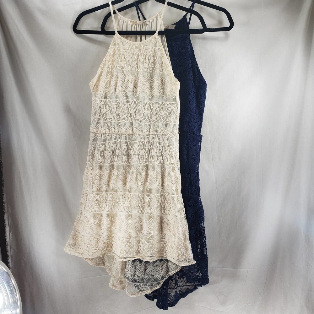 Rewind Dress Junior Size Small Bundle Hi-Lo Cream & Blue Sleeveless Cotton-Blend